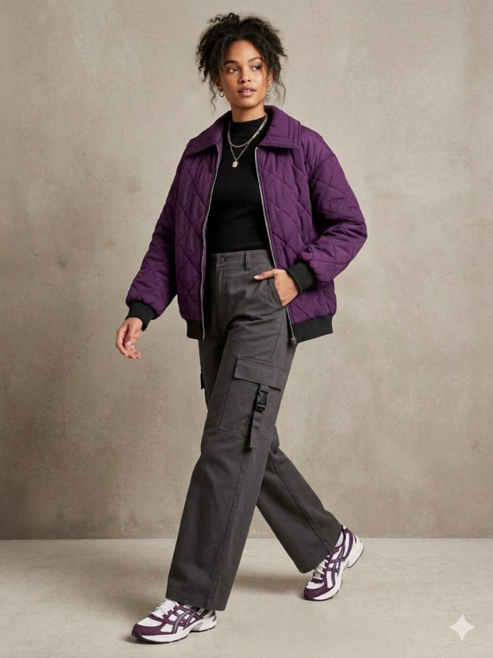 NWT Wild Fable Quilted Bomber Jacket Deep Purple Size M